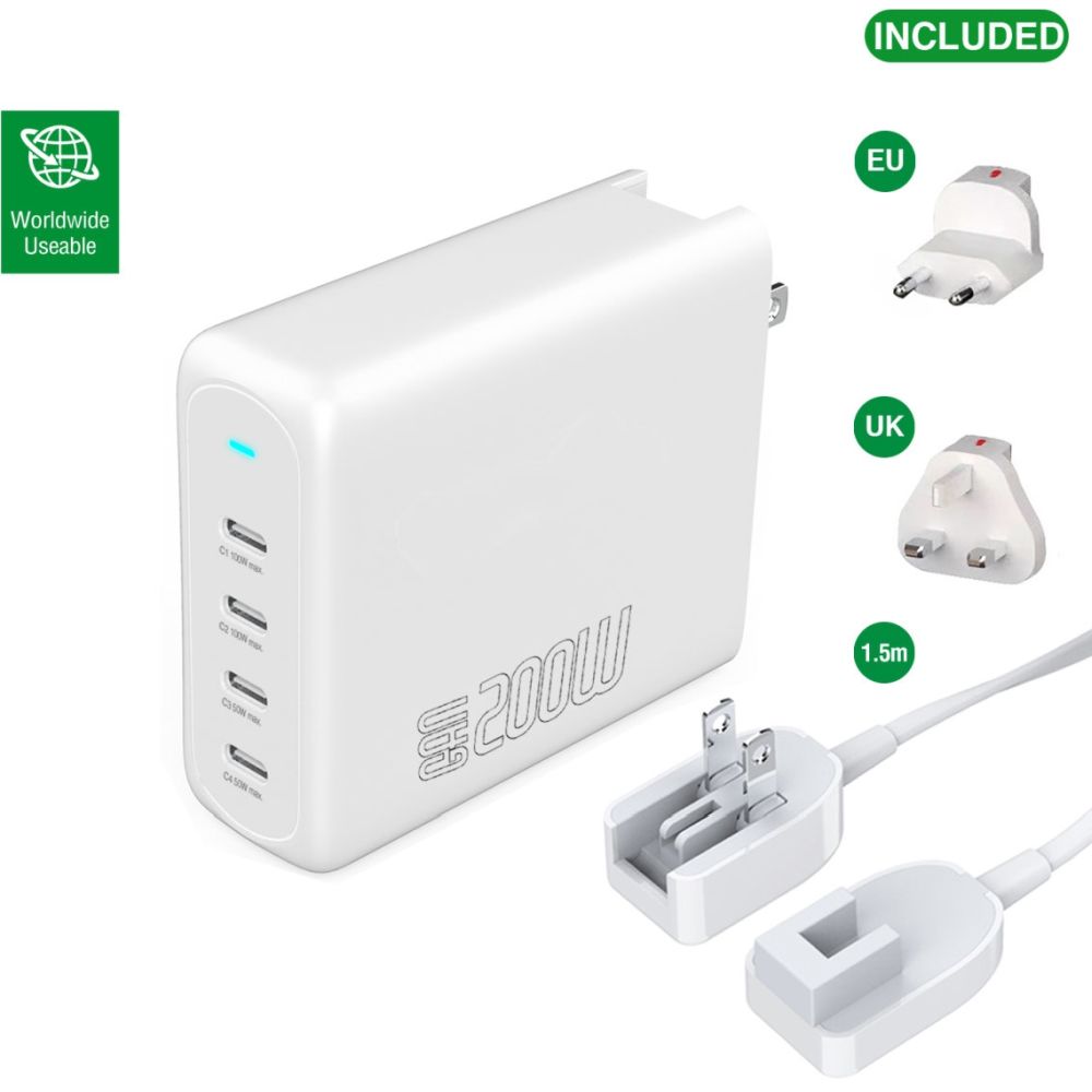 4smarts Flex Pro Desktop-Ladegerät 200W 4x USB-C + weltweiter Reiseadapter