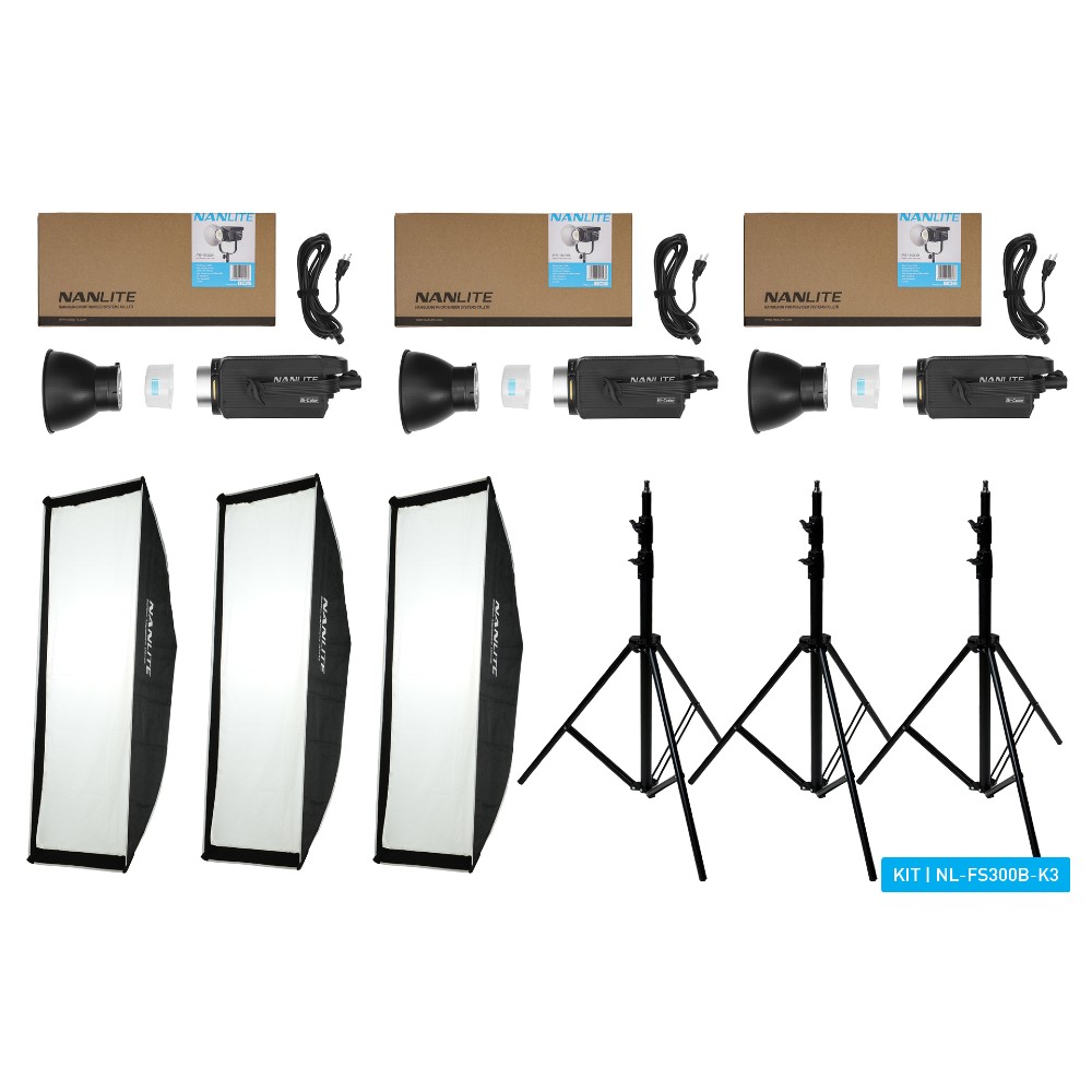 Nanlite FS300B LED Dreifach-Kit (mit Lichtstativ und Softbox)