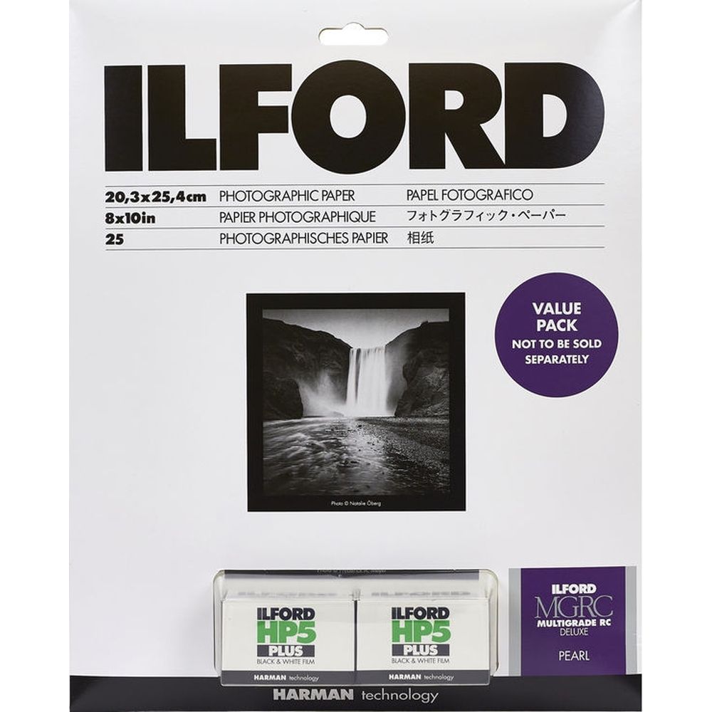 Ilford Multigrade RC Deluxe Pearl 20,3 x 25,4 cm, 25 Blatt Vorteilspackung inkl. 2 x HP5 Plus-Filme