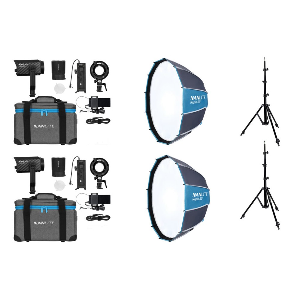 Kit double LED Nanlite Forza 60 II (avec pied d'éclairage et boîte à lumière)