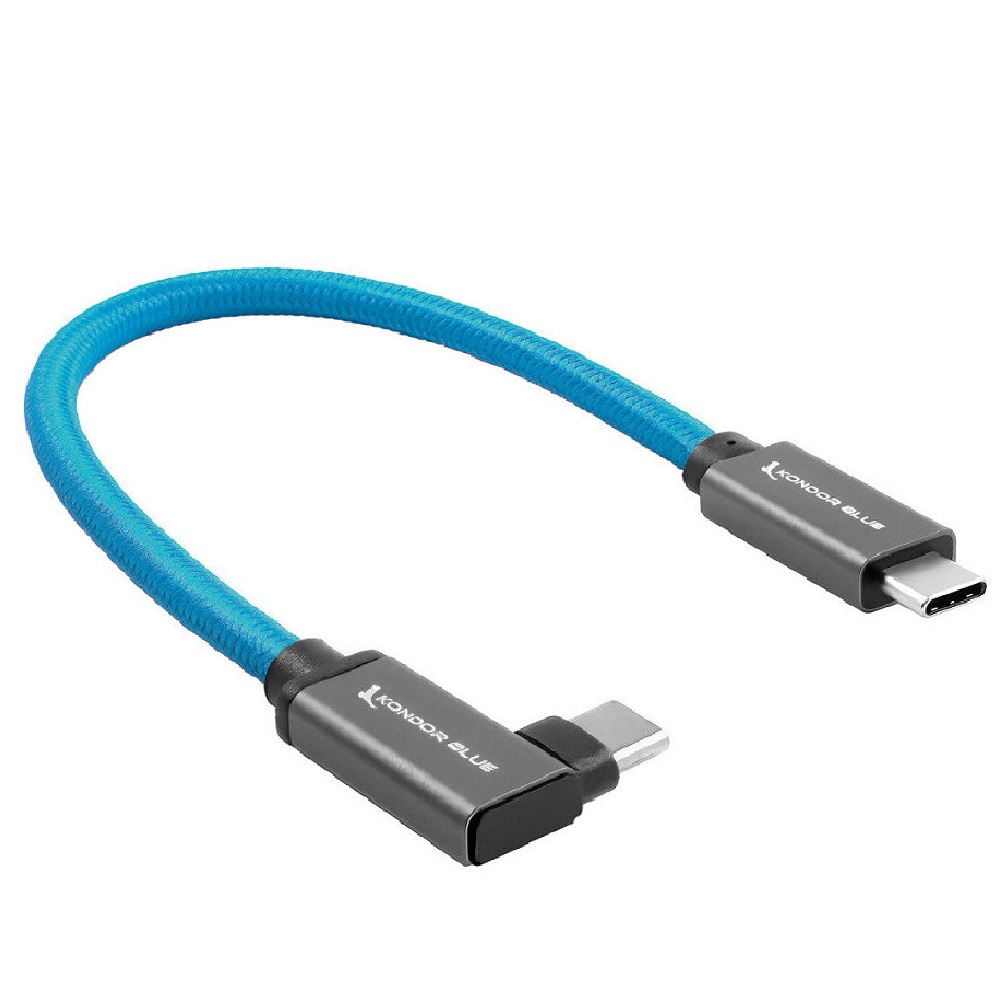 Kondor Câble bleu USB C vers USB C haute vitesse pour l'enregistrement de disques SSD - Angle droit (12")