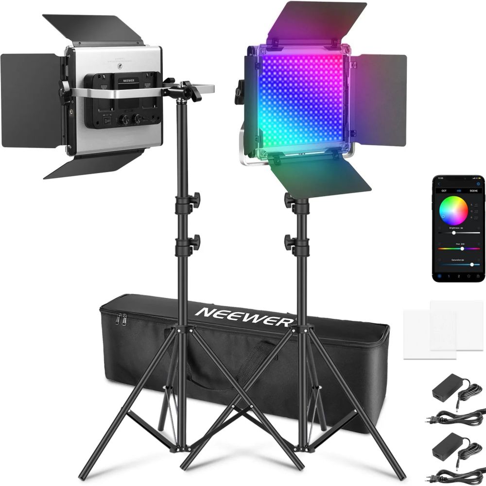 Kit d'éclairage LED RGB Neewer 660 PRO II 2x 50W avec supports et sac de transport