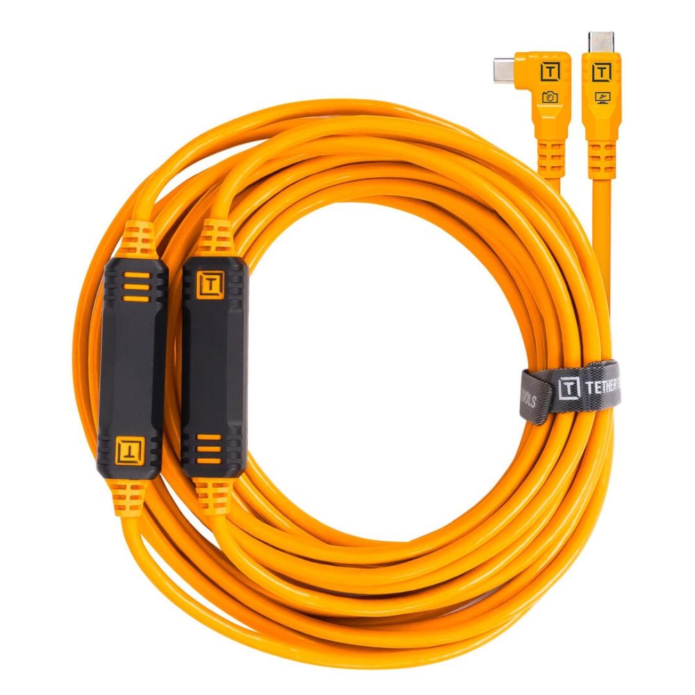 Tether Tools TetherPro 31' (9,4m), USB-C droit vers la droite, orange haute visibilité.