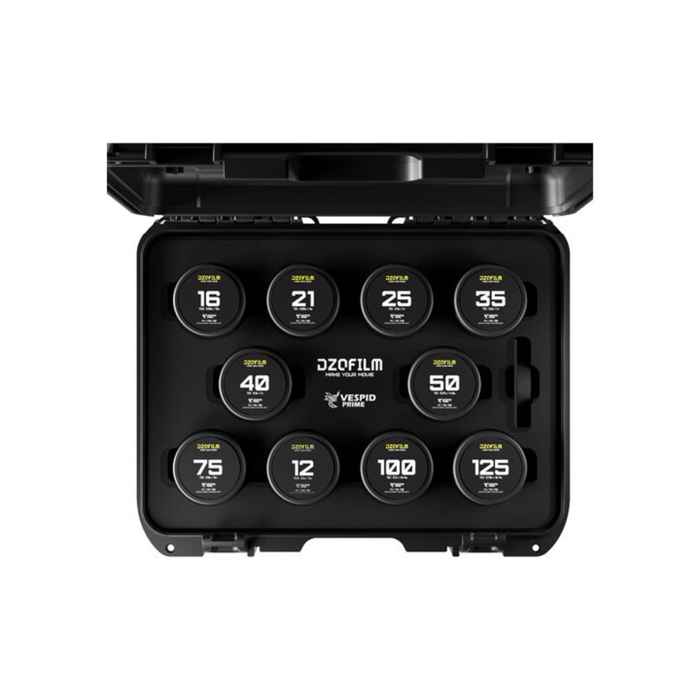 Kit de 10 objectifs DZOFilm Vespid Prime Cine - 21/25/35/40/50/75/100/125 mm T2.1 + 12/16 mm T2.8