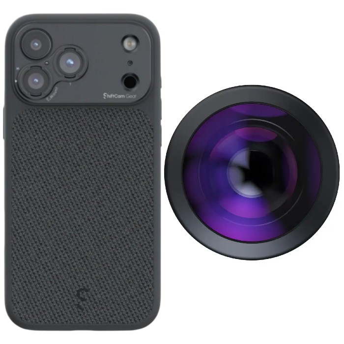 ShiftCam Camera Case S.Mount - iPhone 17 Pro (Gris Foncé) + LensUltra 200° Fisheye