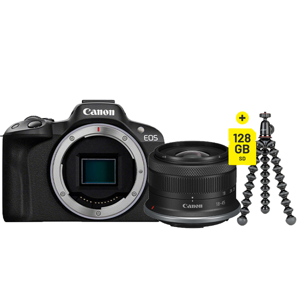 Canon EOS R50 noir + RF-S 18-45 mm IS STM + Joby Gorillapod + Peter Hadley SDXC 128 Go