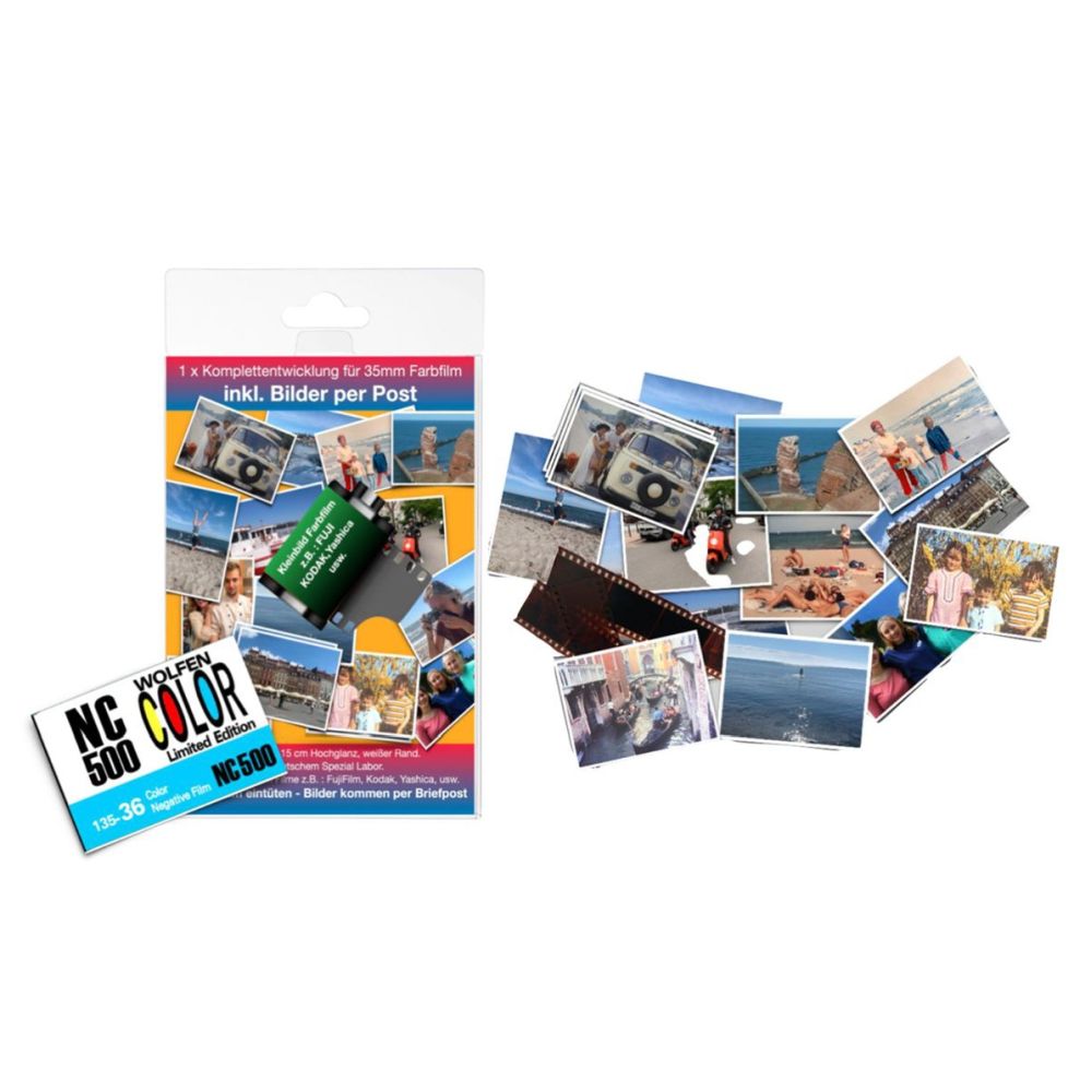 Bobine de film Wolfen Color Classic NC500-36, 36 prises de vue, développement inclus + tirages photo 10x15