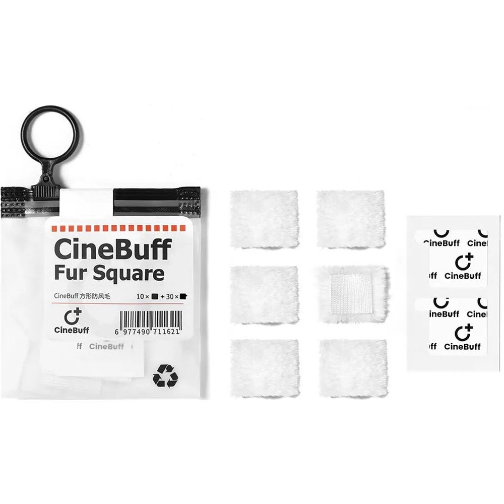 Fourrure de protection contre le vent et l'abrasion pour microphone carré CineBuff Fur (10 autocollants à pousser et 30 autocollants auto-adhésifs)
