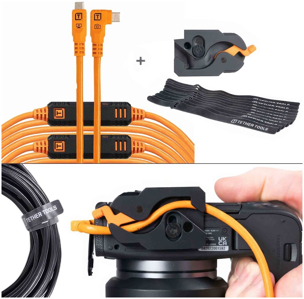 Tether Tools LeverLock & Cable Kit, Optima 10G, 31' (9.2m), straight to right orange