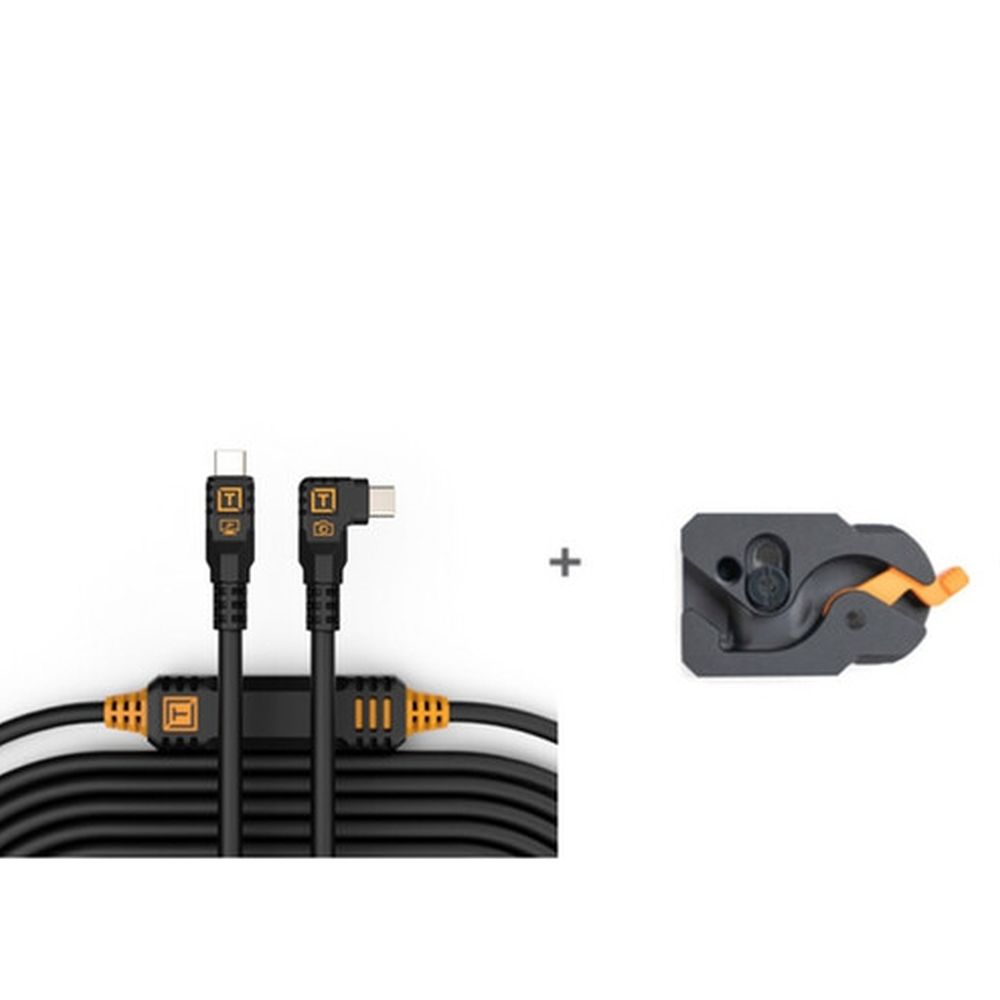 Tether Tools TetherGuard LeverLock & set de câbles, USB-C droit à USB-C coudé, 9,4 m noir non réfléchissant.
