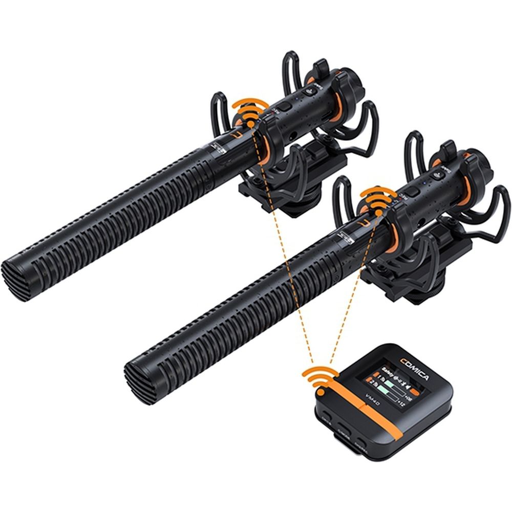 Microphone canon sans fil Comica VM40COMBO double canal + 32 Go de mémoire intégrée.