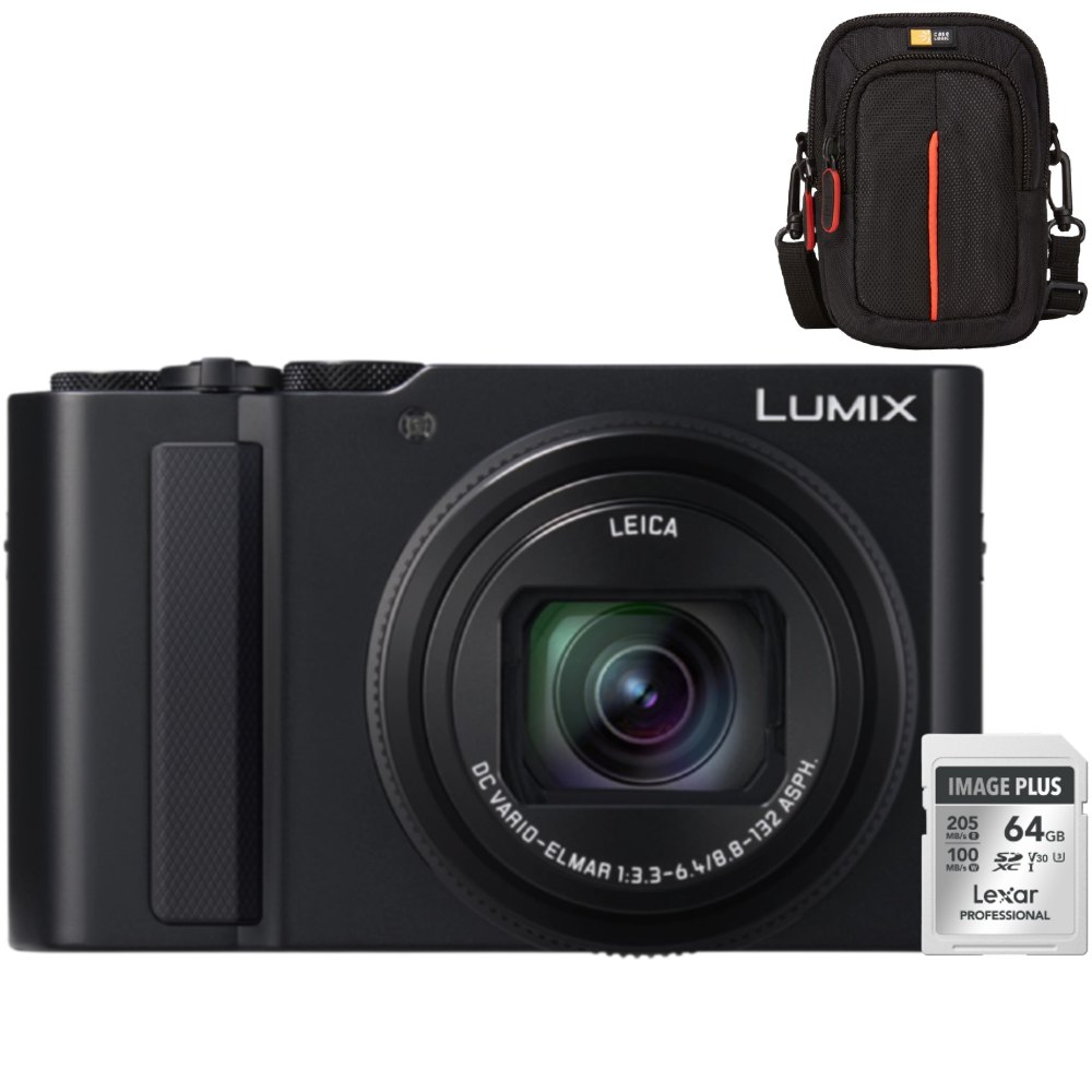 Panasonic Lumix DC-TZ300 - Noir + Lexar 64GB SDXC + Case Logic DCB-313