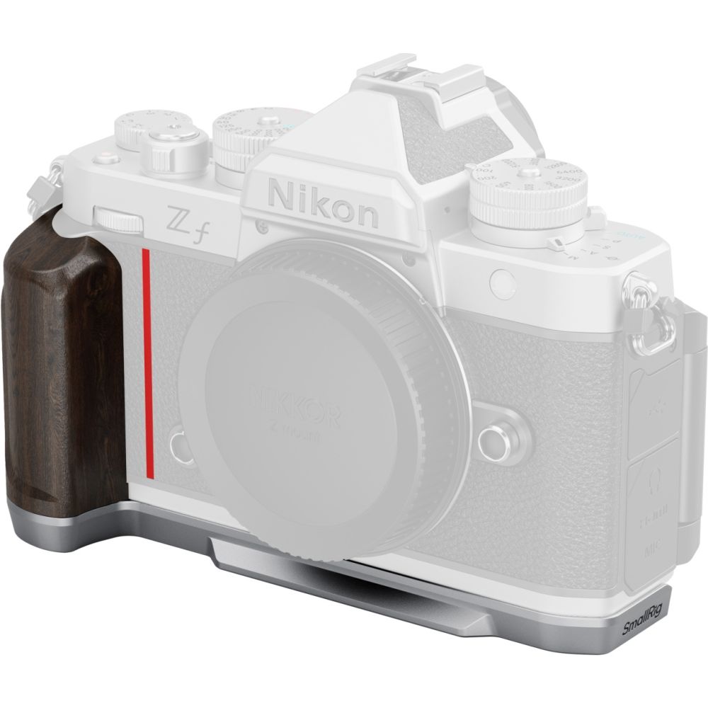 Plaque de montage en L SmallRig 5707 avec poignée en bois pour Nikon Z f, argent