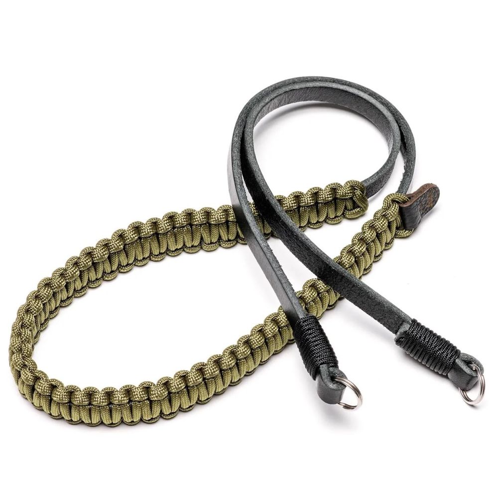 Sangle en paracorde Leica 18895 fabriquée par COOPH noir/vert olive 100 cm
