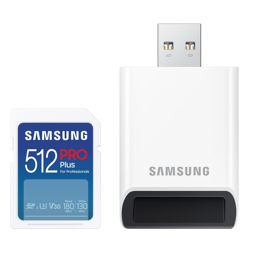 Carte SDXC Samsung PRO Plus 512 Go UHS-I + lecteur SD pleine taille (2023)